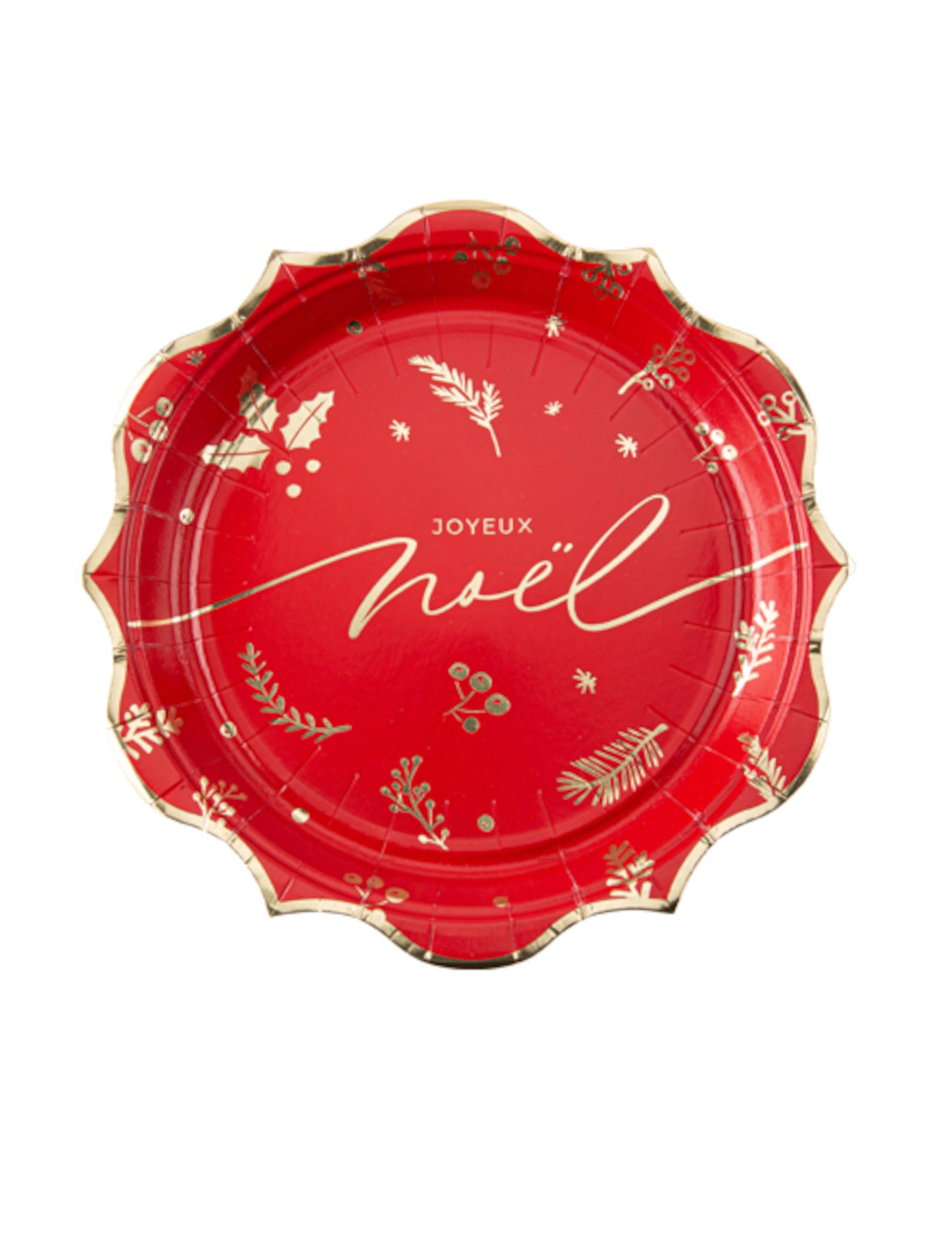 8 crvenih i zlatnih božićnih tanjura Holly 23 cm karton