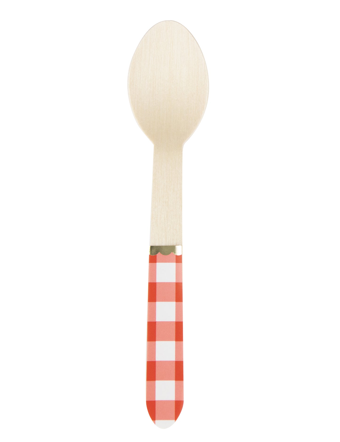 8 crvenih i bijelih drvenih žlica s kariranim uzorkom 16 cm