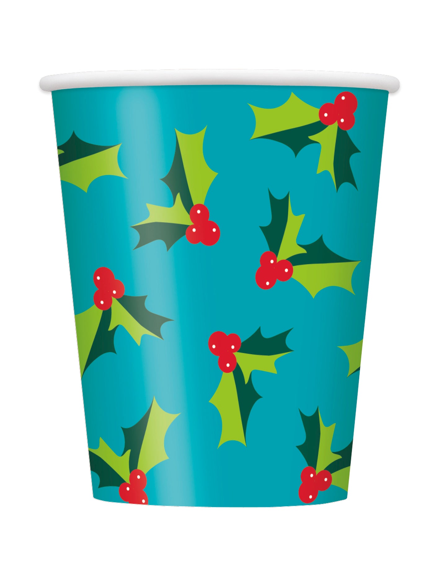 8 papirnatih božićnih čašica s plavim motivom božikovine, 266 ml, za Badnjak