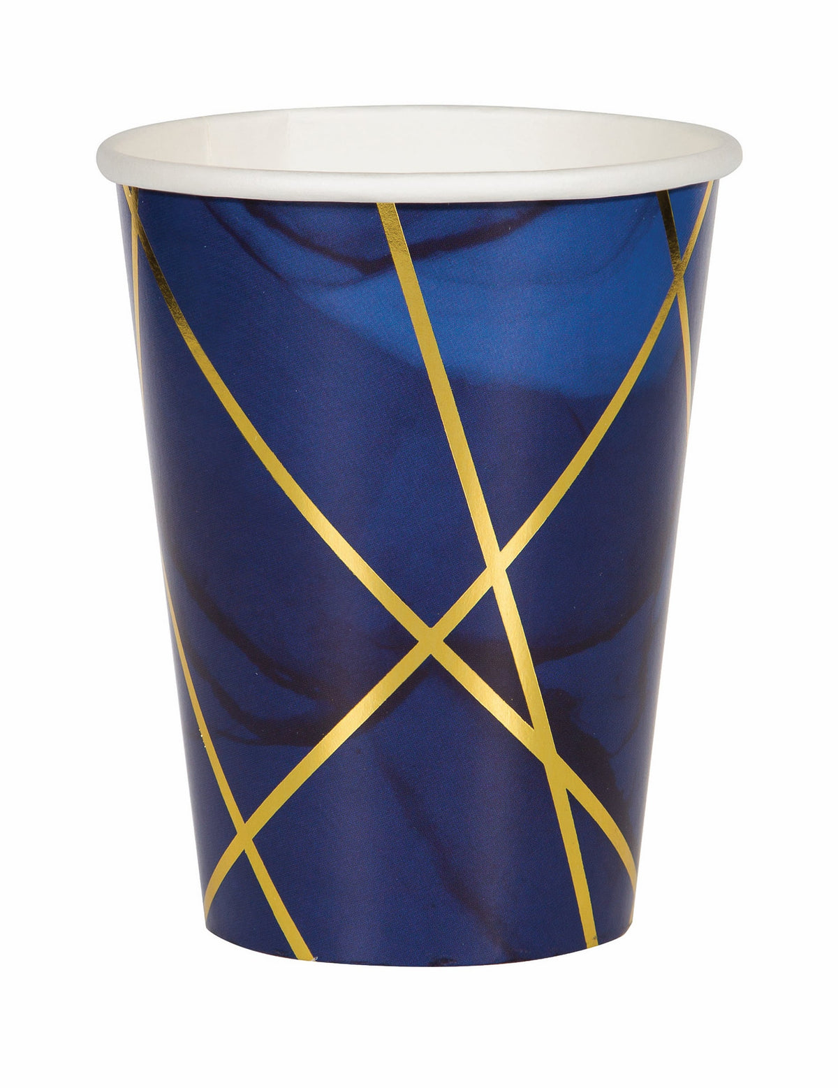 Gobelets en carton marbre pour fête bleus et dorés