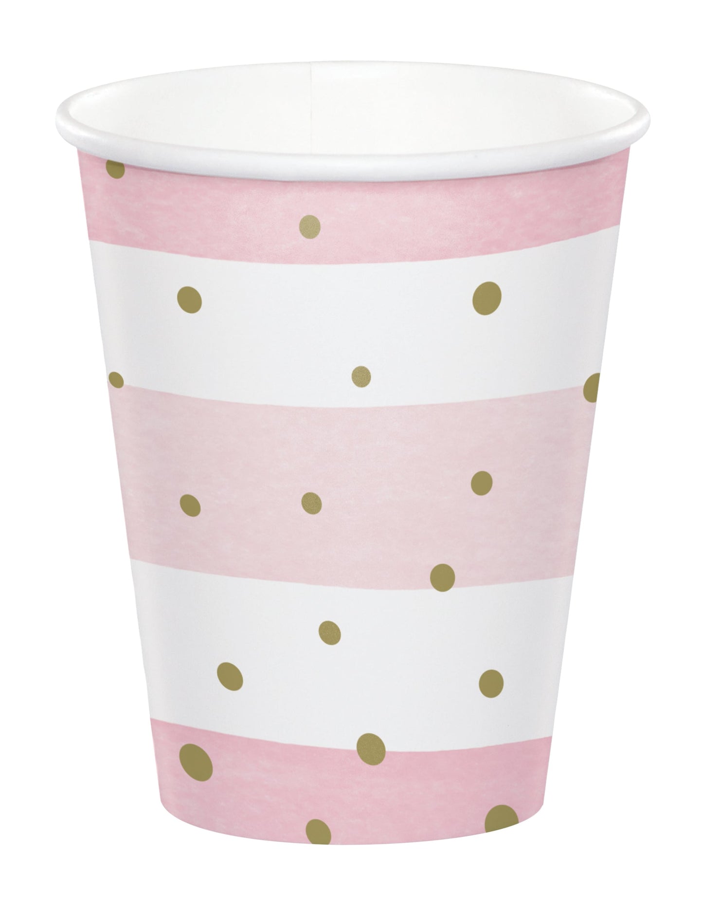 Gobelets en carton baby shower pour fête roses et blancs à pois dorés