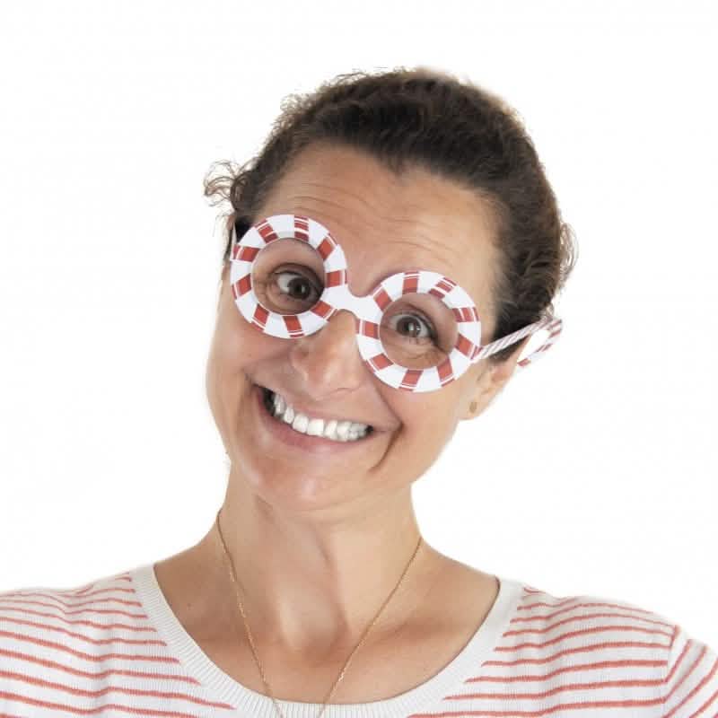 Okrugli prugasti crvena i bijela par nosivih 8 smiješnih papirnatih naočala Sweety Xmas za božić