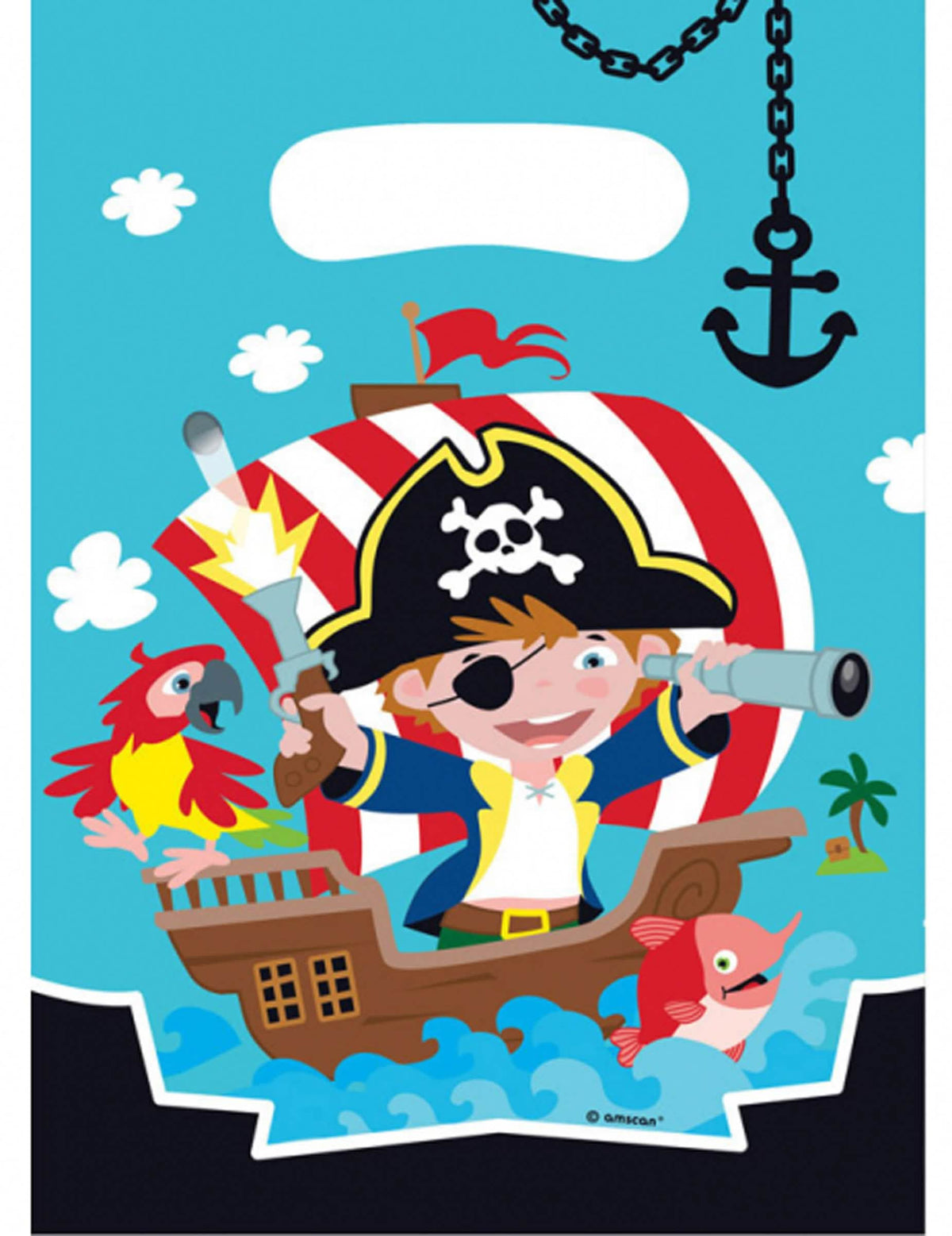 Plastične vrećice za zabavu piratske za rođendan plava s ilustracijom broda i papige