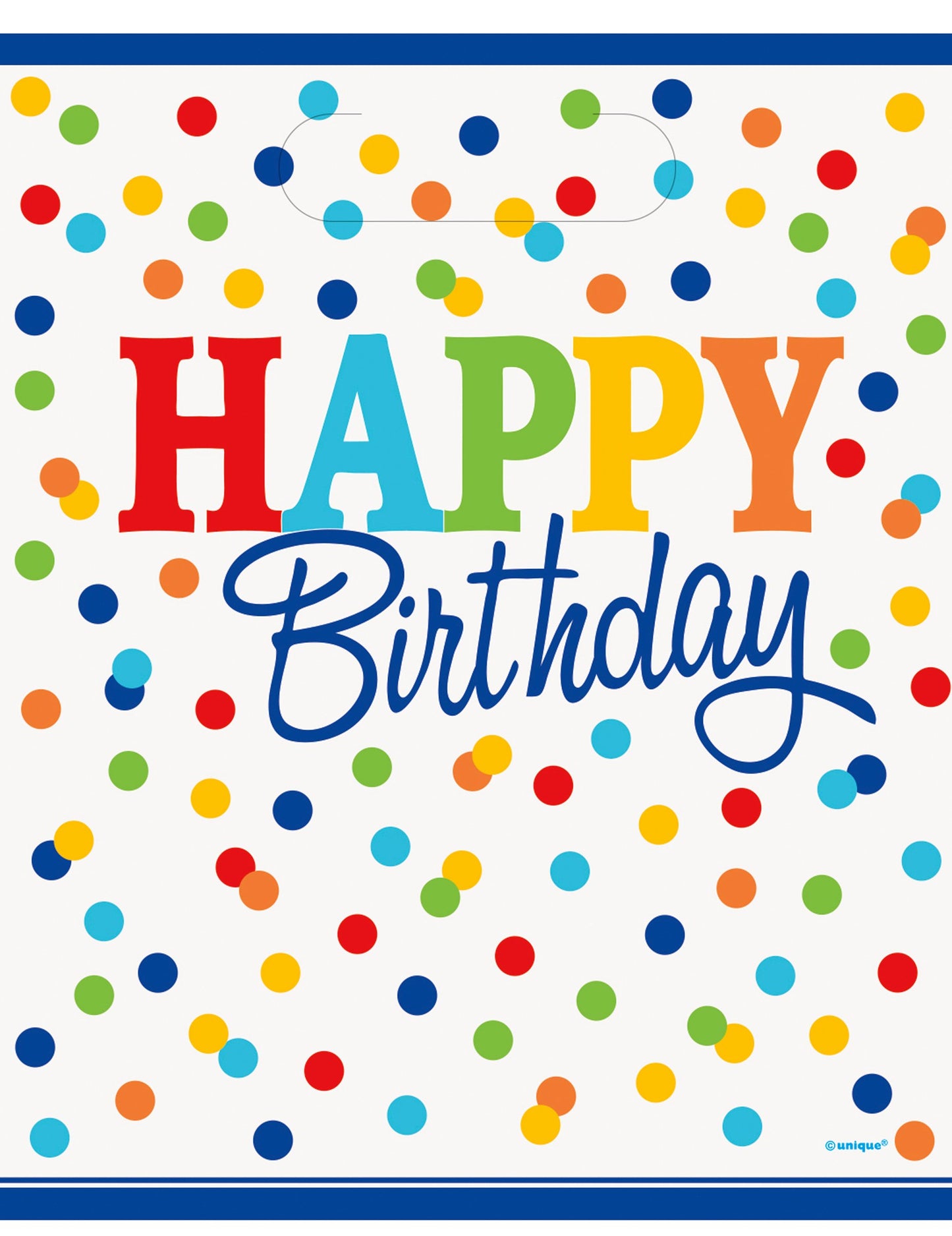 8 vrećica za poklone Happy Birthday s obojenim točkicama, plastične s ručkama