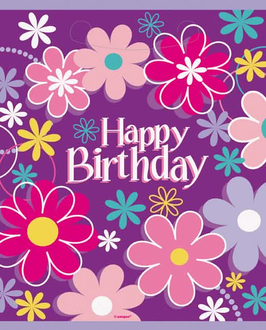 Vrećice za zabavu Happy Birthday cvijeće za darove ljubičasta s višebojnim cvjetnim uzorcima
