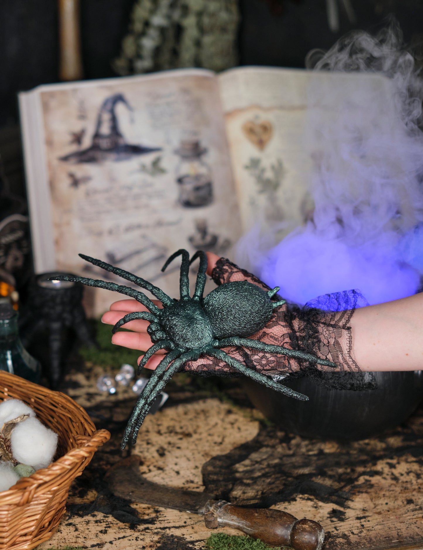 Iridescentna zelena plastična pauka 23 cm