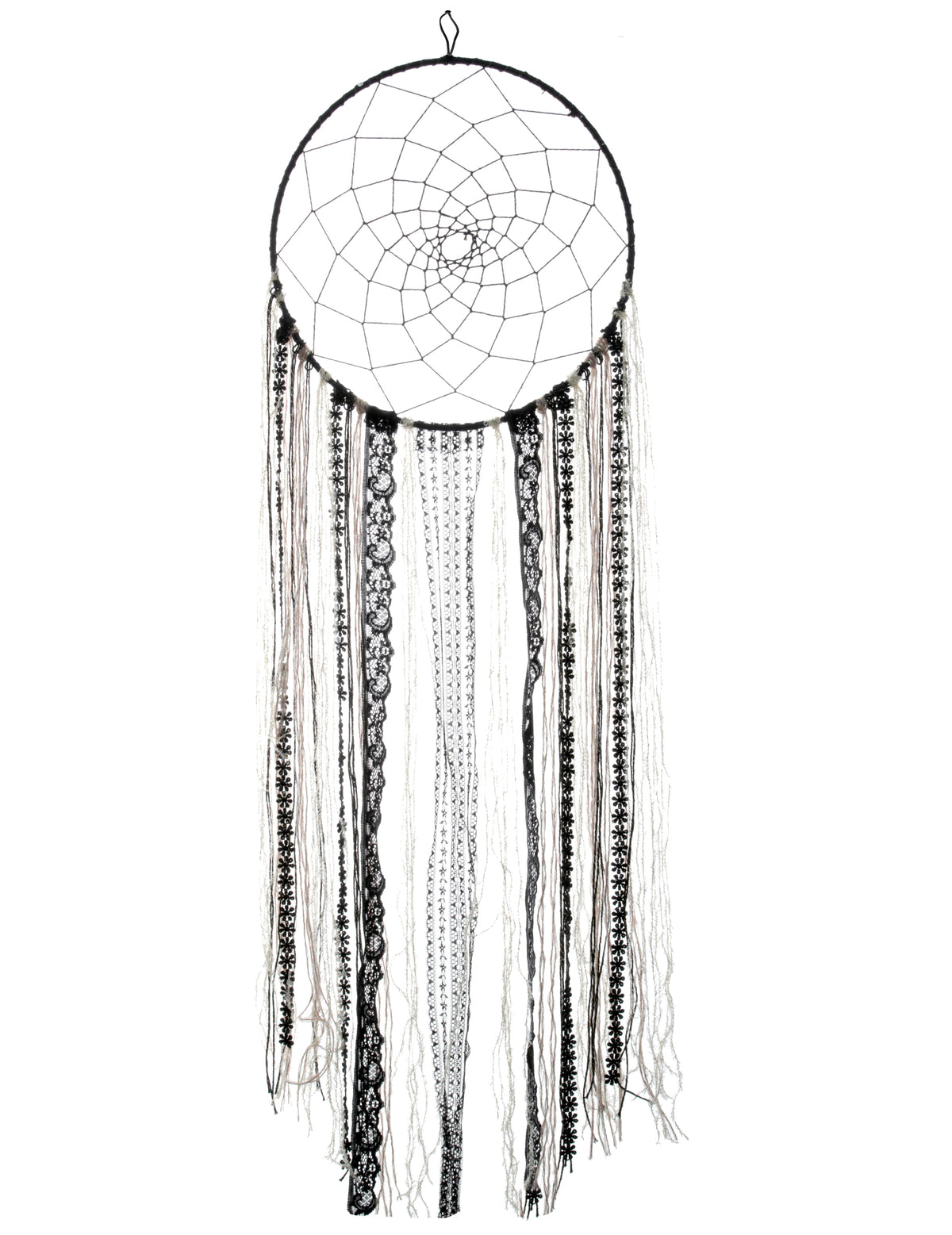Attrape rêves suspension bohème pour décoration noir avec dentelle