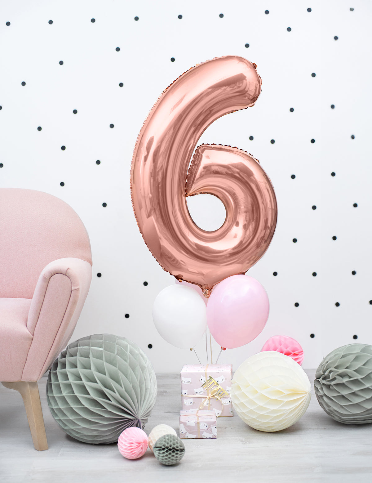 Chiffre 6 du ballon aluminium chiffre pour fête rose gold