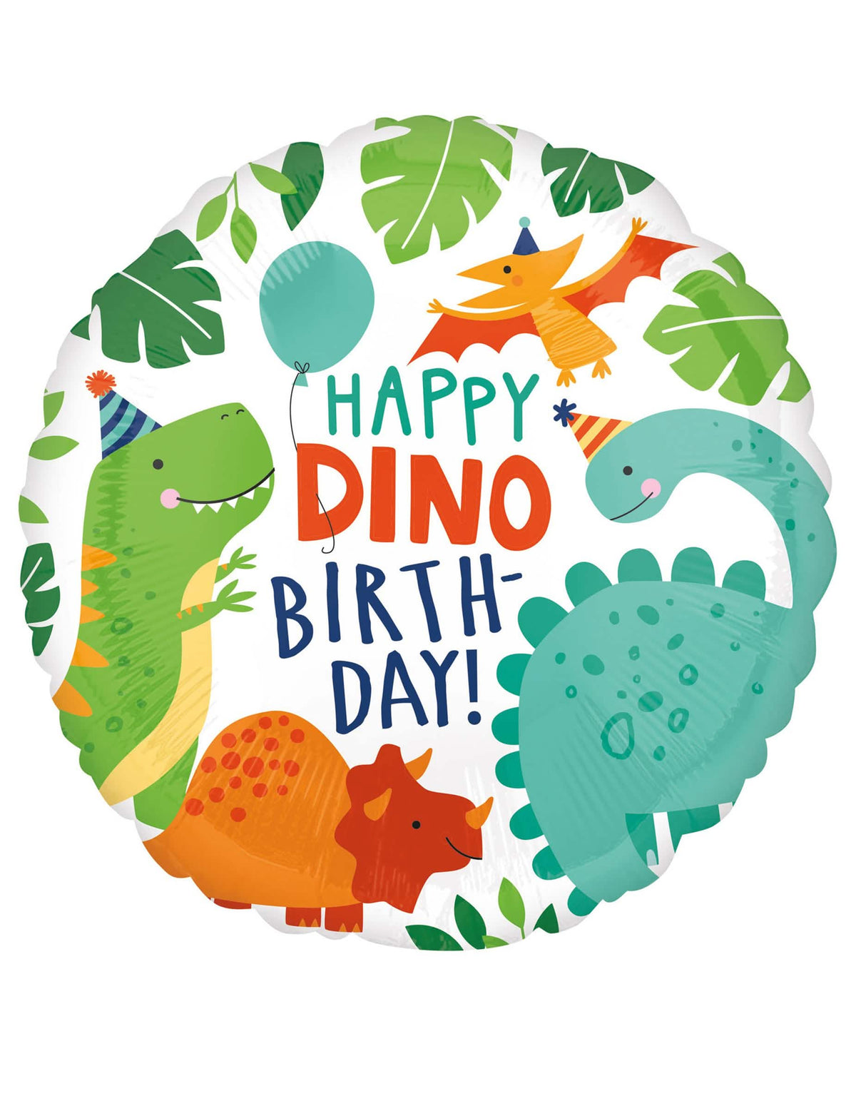 Balon od aluminija happy birthday dinosaurus za dijete bijela i višebojno okrugli