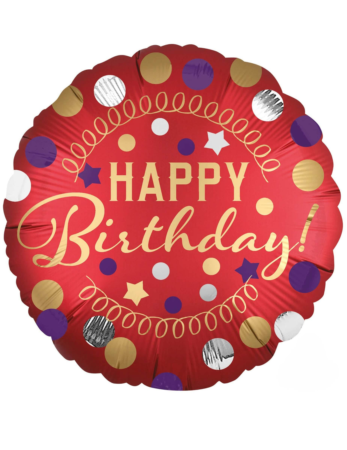 Balon od aluminija Happy Birthday za rođendan, satenski crvena s zlatnim i srebrnim točkicama