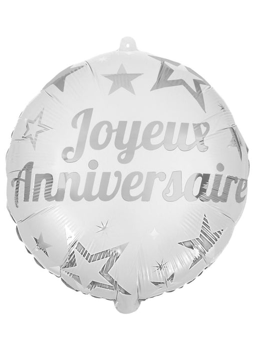 Vue de face du ballon aluminium Joyeux anniversaire