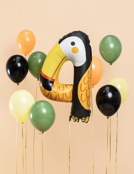 Mise en scène du ballon aluminium toucan chiffre 4