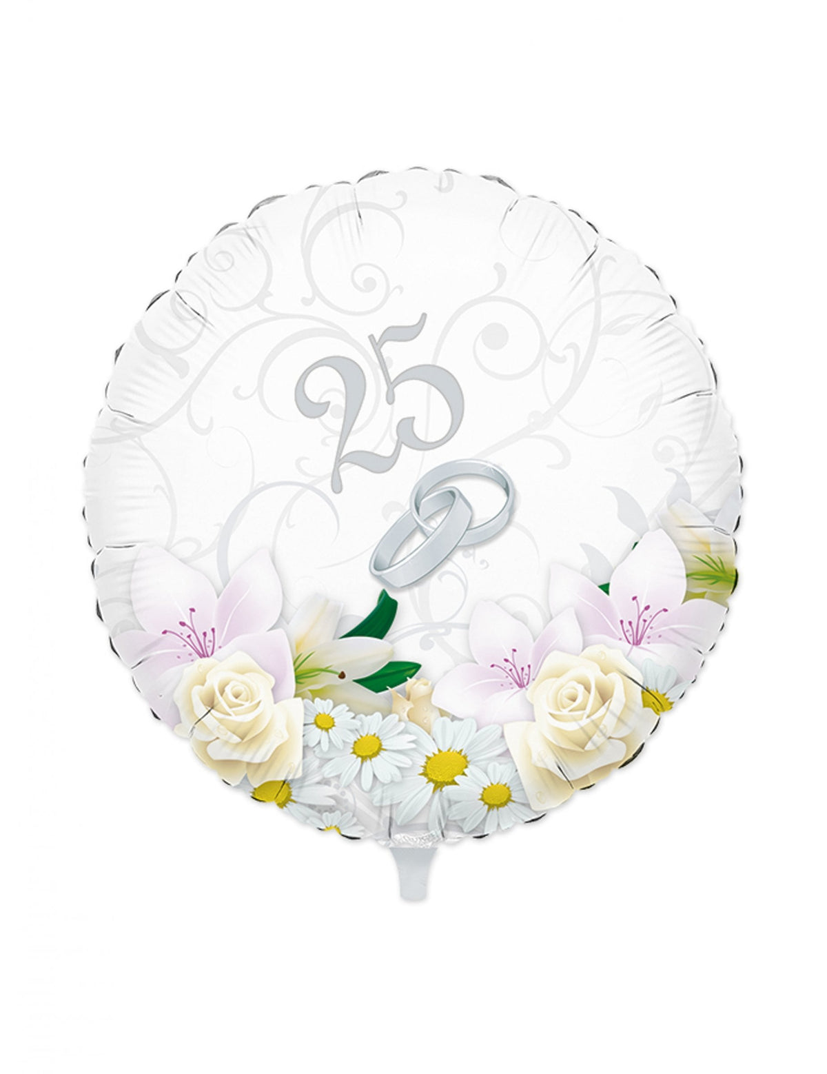 Ballon en aluminium 25 ans de mariage pour fête argenté avec fleurs