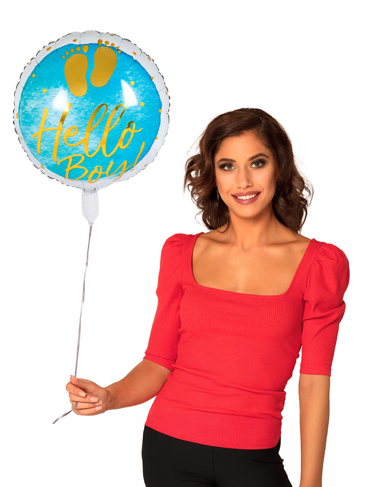 Plavo-zlatni Hello Boy folijski balon 45 cm za baby shower