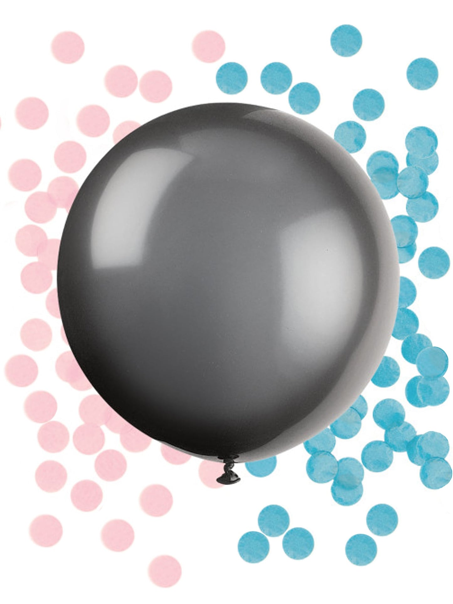 Ballon en latex géant baby shower pour gender reveal noir avec confettis roses et bleus