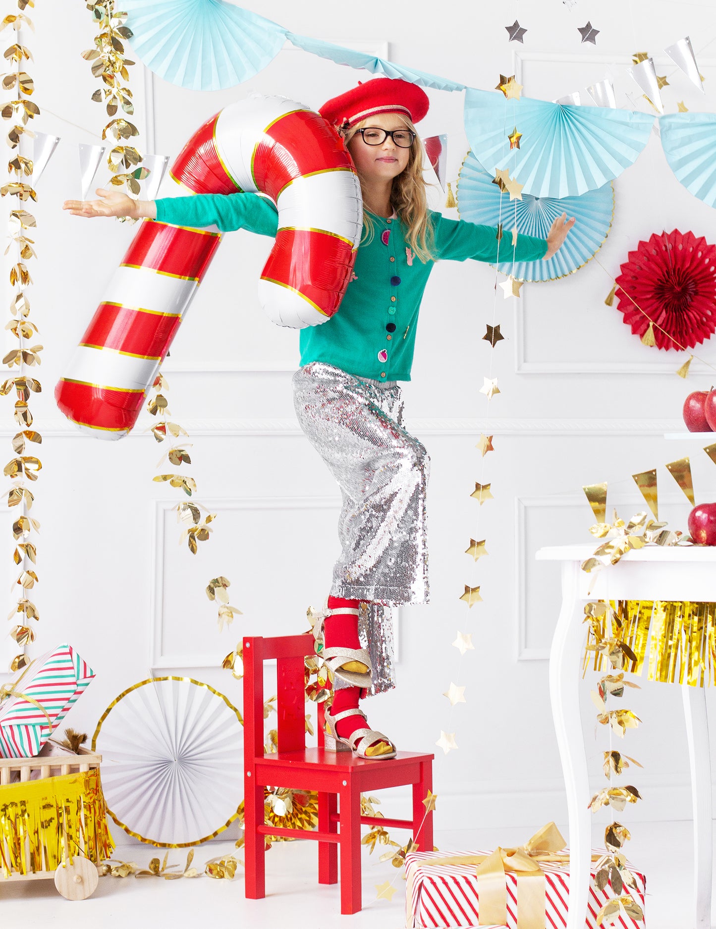 Veliki aluminijski balon u obliku štapića od slatkiša 50 x 82 cm Božićni ukrasi