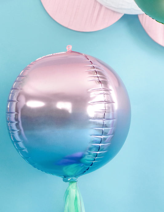 Gradijentni ružičasto-plavi aluminijski kuglasti balon broj 35 cm napuhani helij