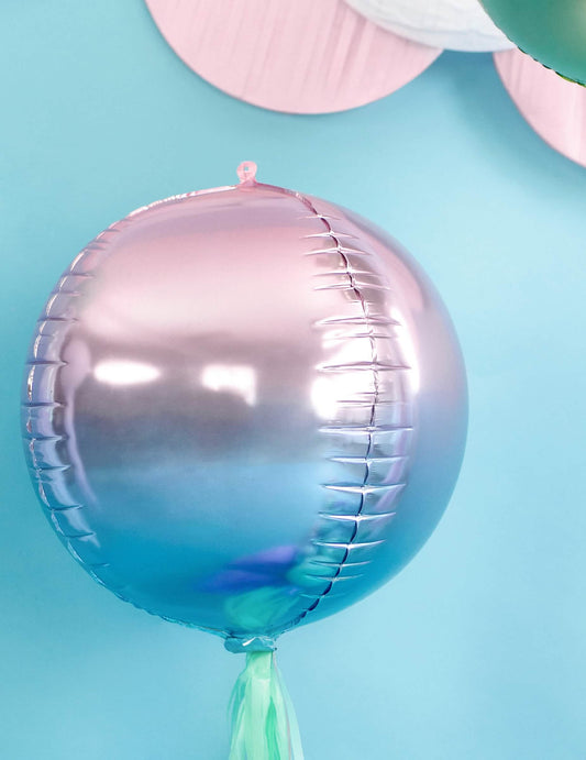 Gradijentni ružičasto-plavi aluminijski kuglasti balon broj 35 cm napuhani helij
