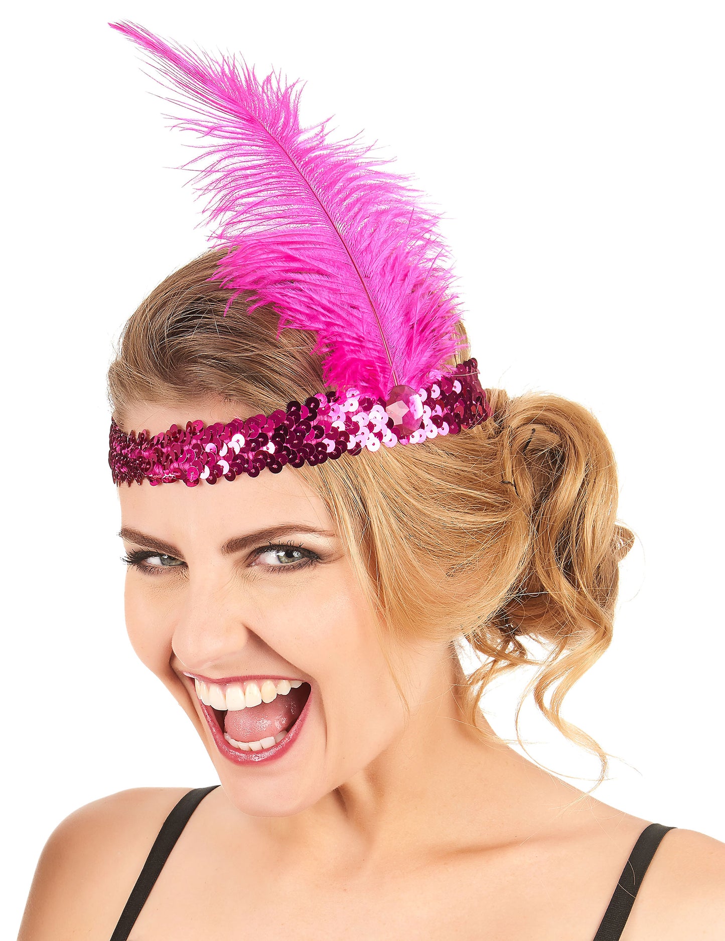 Charleston natpis sa šljokicama i ružičastim perjem fuschia