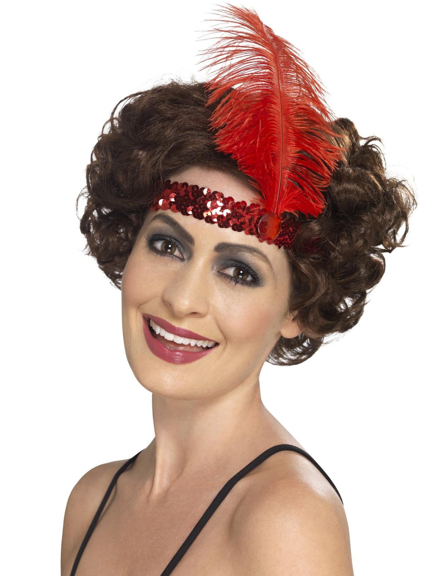 Charleston natpis sa šljokicama i crvenim ženskim perjem