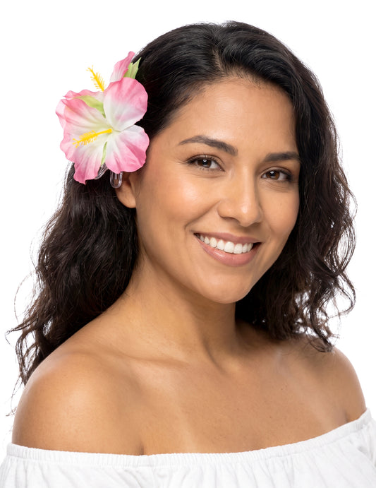 Barrette fleur rose Hawaï