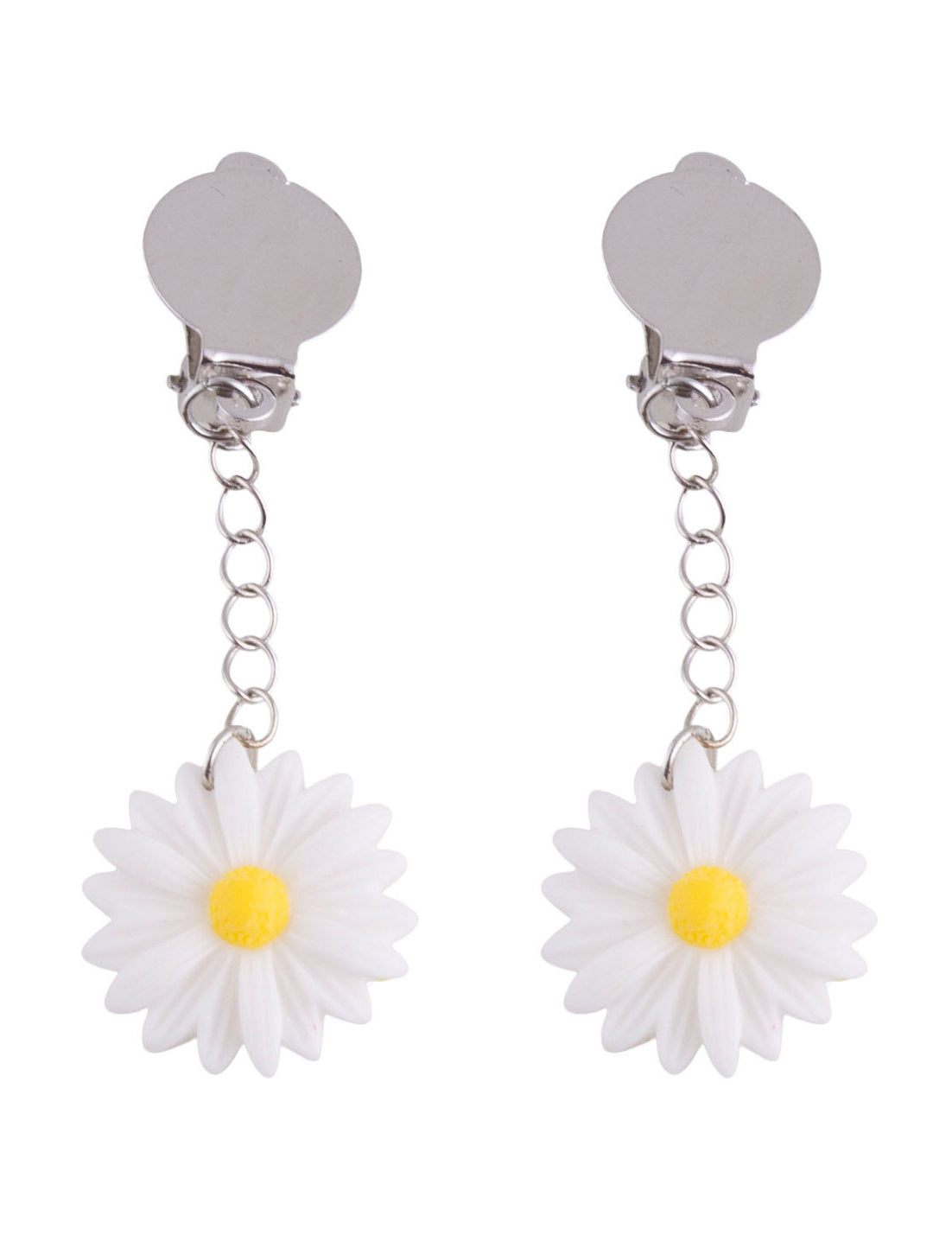 Boucles d'oreilles marguerites pour adulte blanches avec cœur jaune et attaches clips