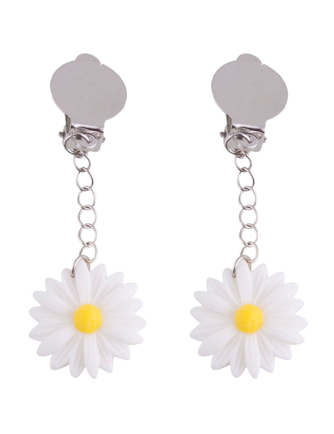 Boucles d'oreilles marguerites pour adulte blanches avec cœur jaune et attaches clips