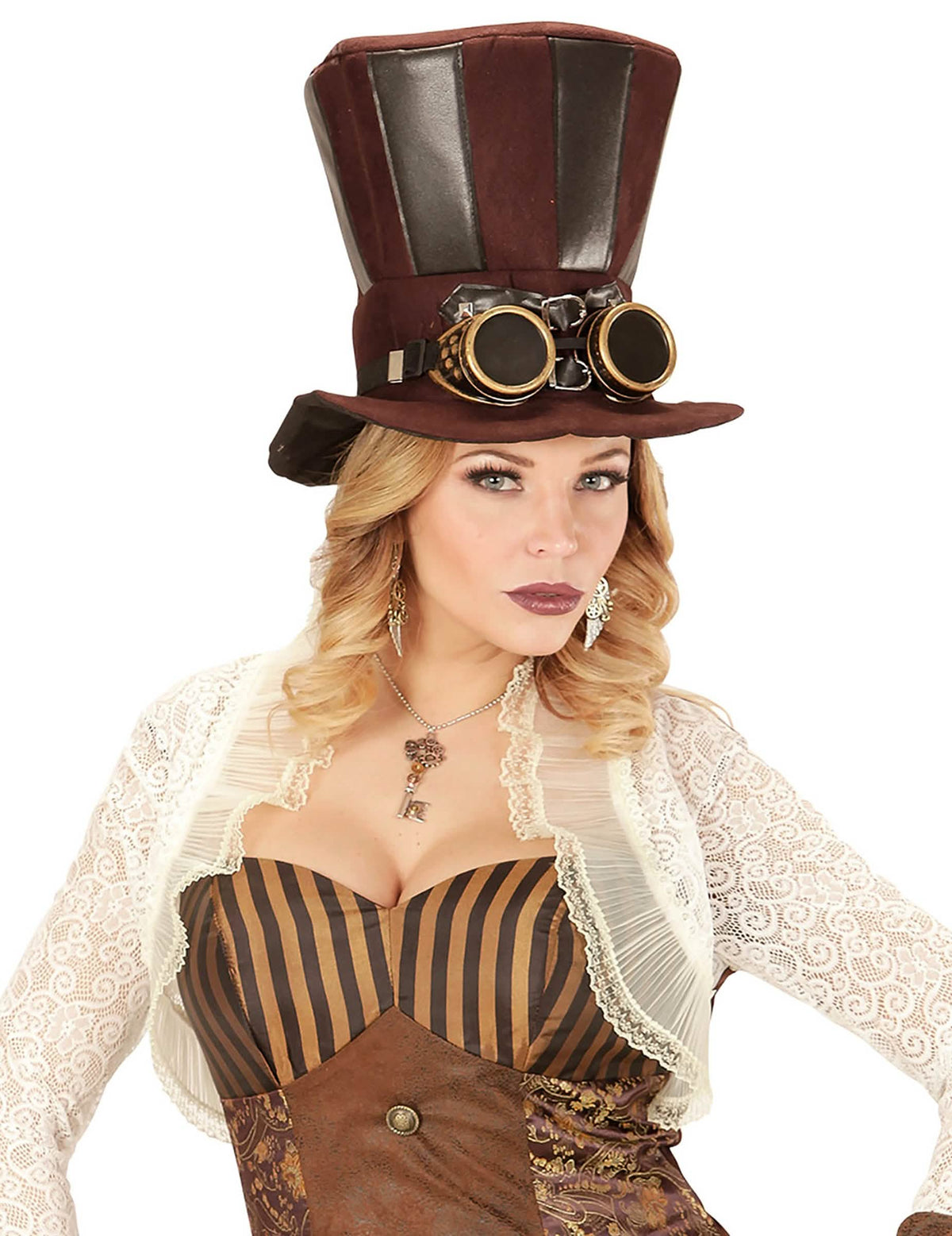 Portret sprijeda od naušnice s zupčanicima i perjem steampunk za odrasli