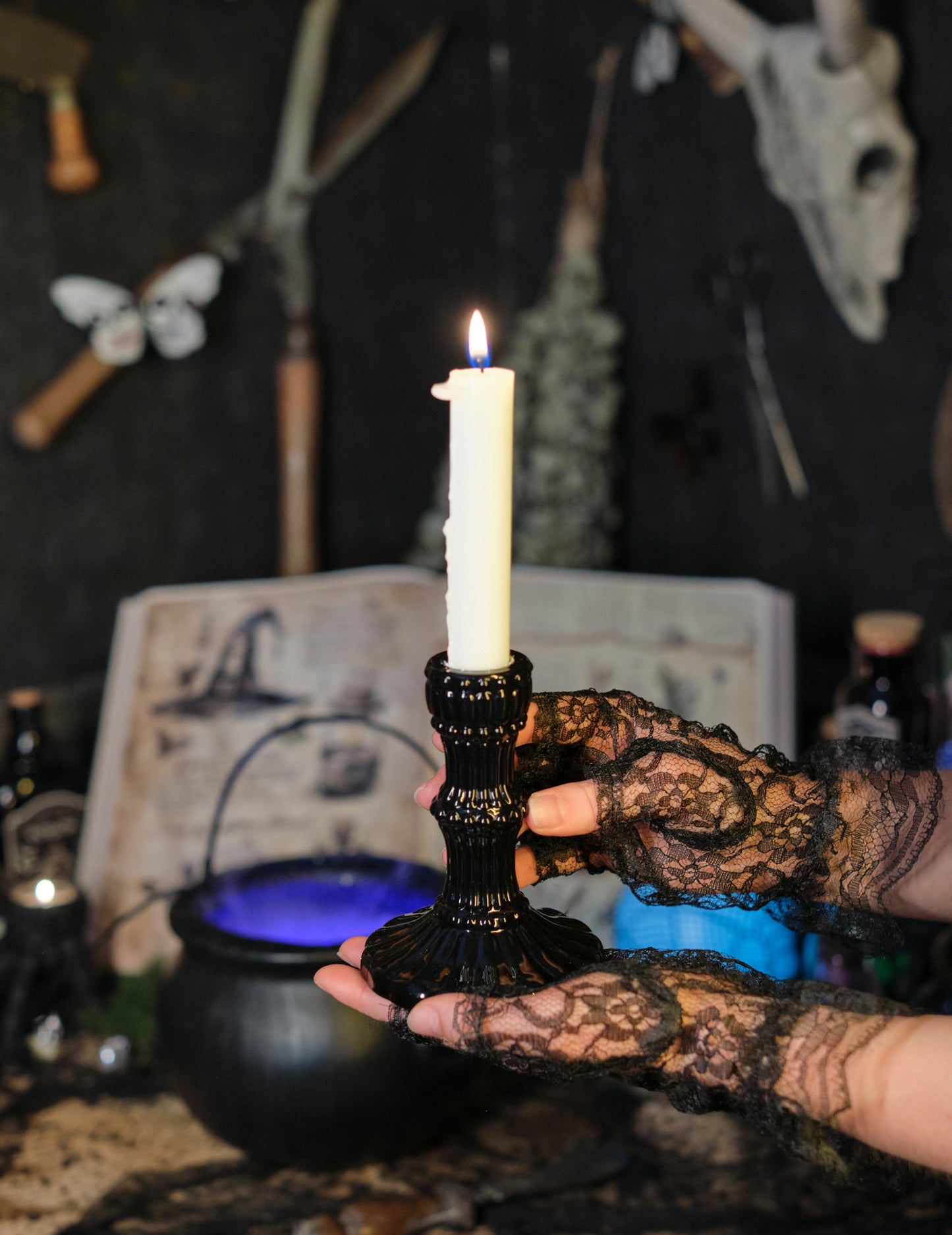 Crni stakleni držač svijeća 12 cm