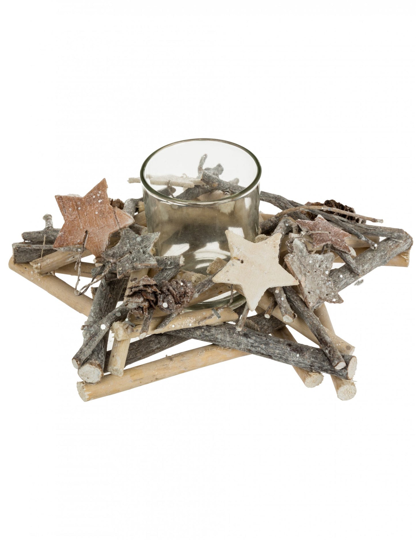 Držač za svijeće u obliku zvijezde s drvenom bazom, 20 x 8 cm prirodno okruženje