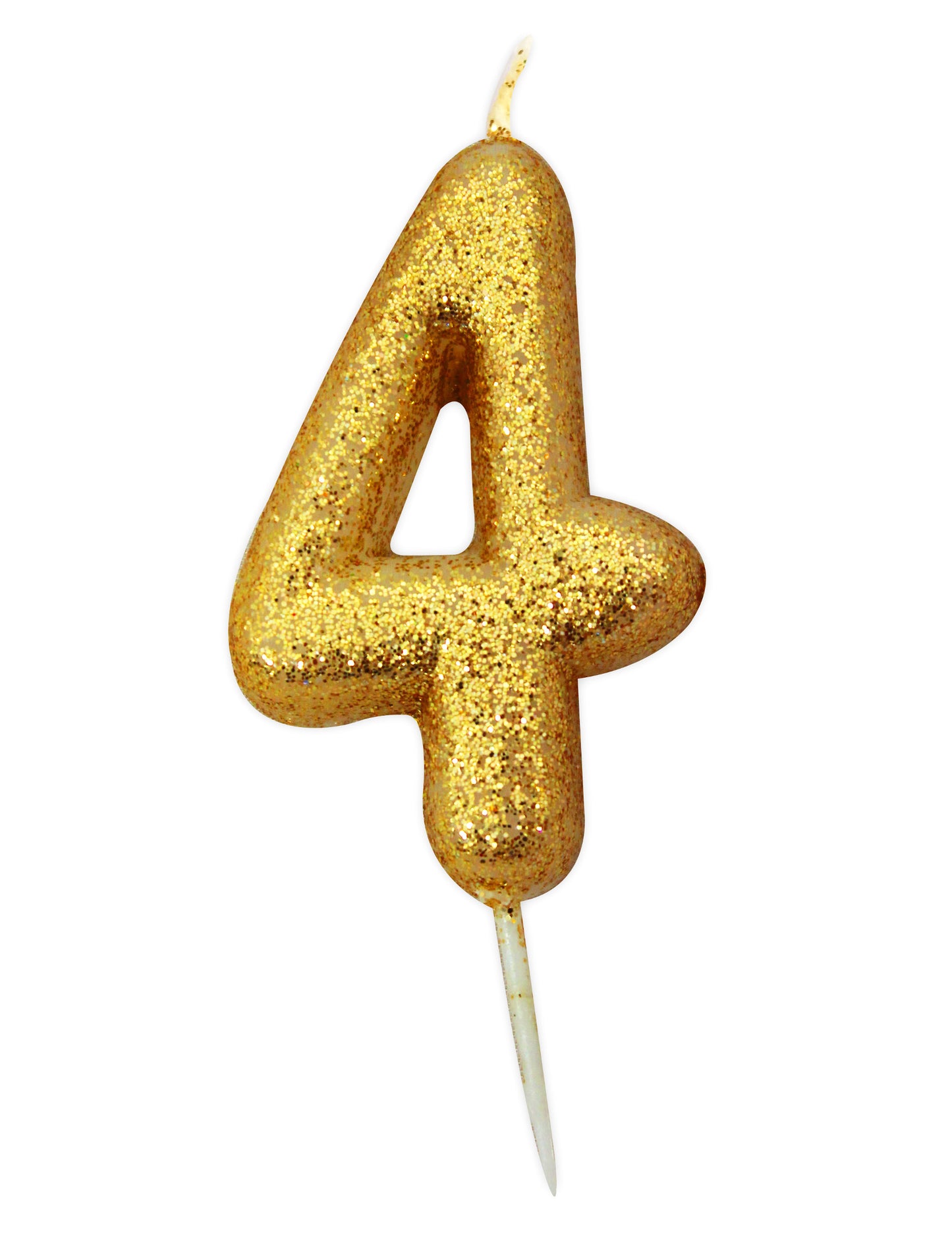 Zlatna svjećica u obliku broja 4 s glitterom, 8,5 cm