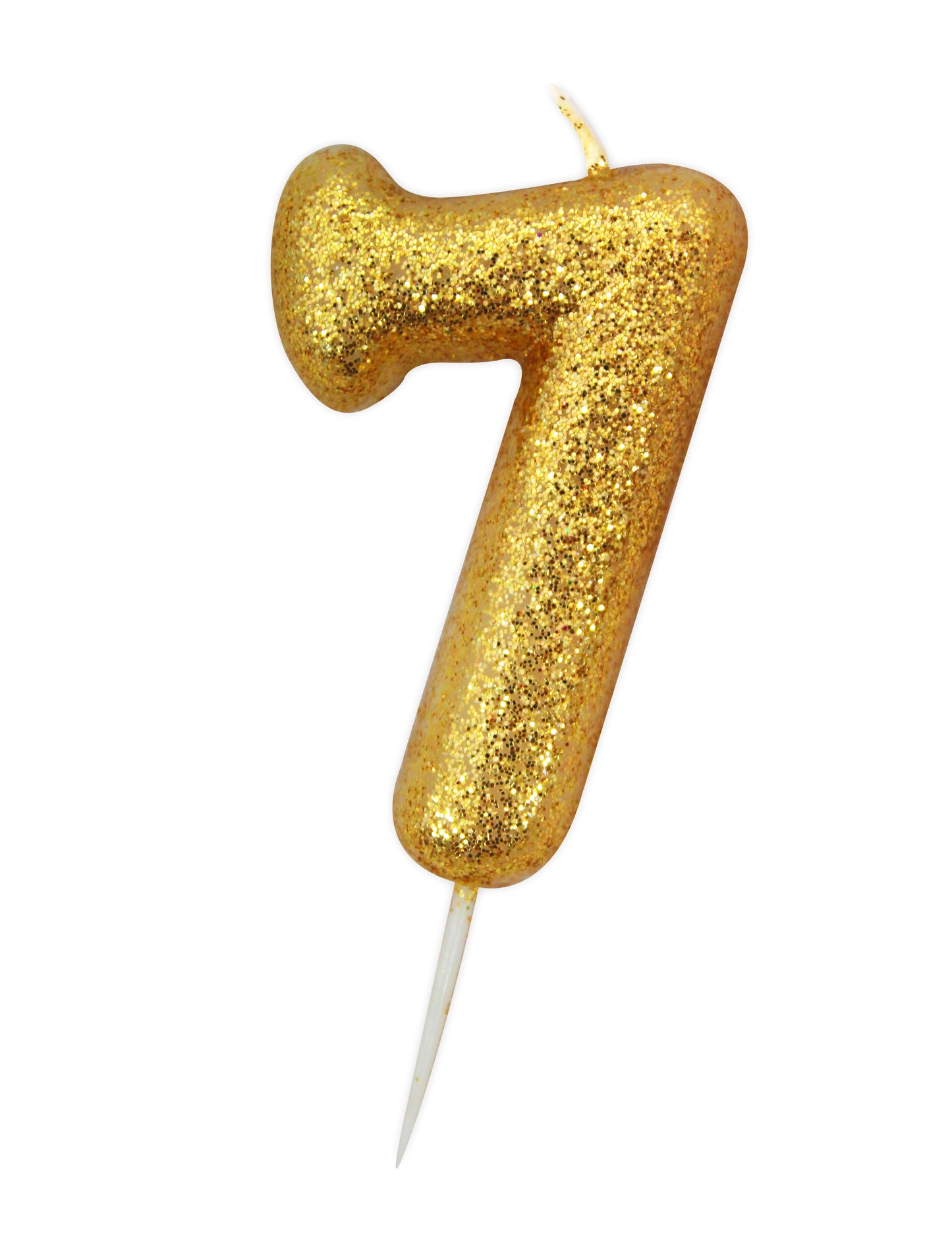 Zlatna svjećica u obliku broja 7 s gliterom 8,5 cm