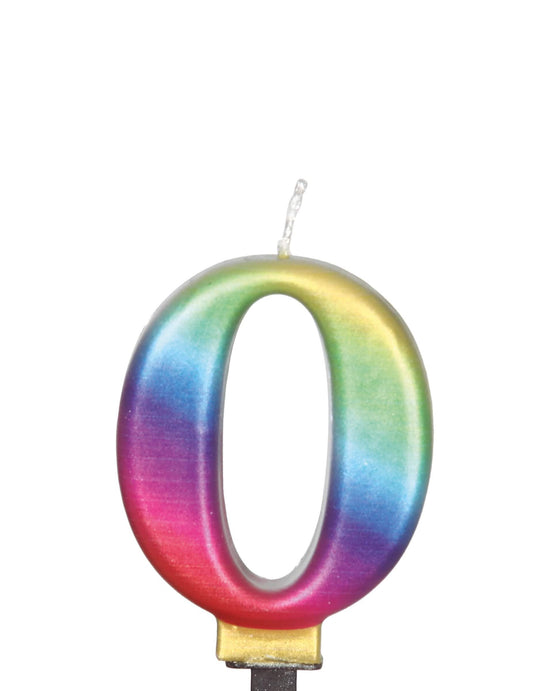 Vue du chiffre 0 de la bougie chiffre pour anniversaire multicolore