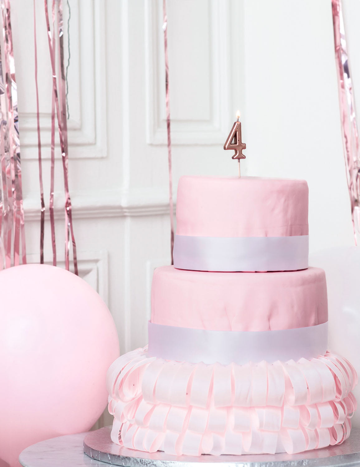 Bougie d'anniversaire chiffre 4 rose gold 4,3 cm avec pic