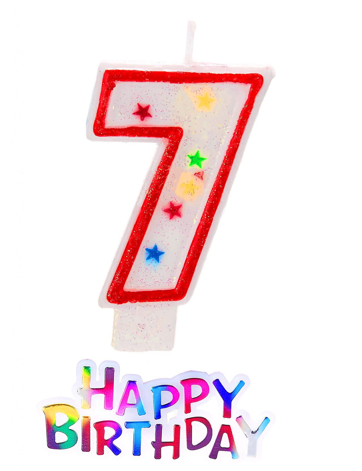 Zvjezdasta svijeća broj 7 za rođendan bijela i crvena s dekorom happy birthday