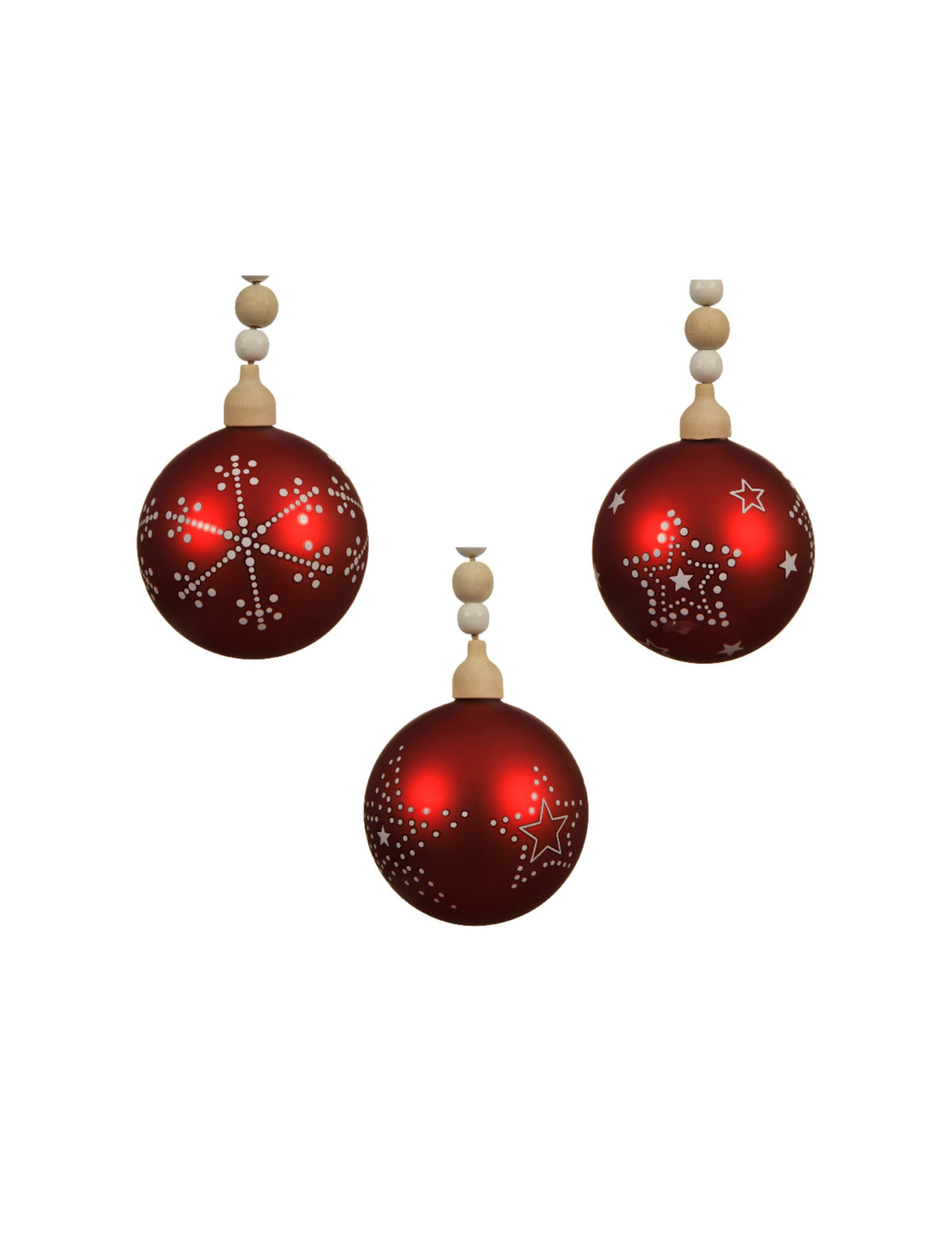 Boule de noël en verre rouge à motifs blancs et perles