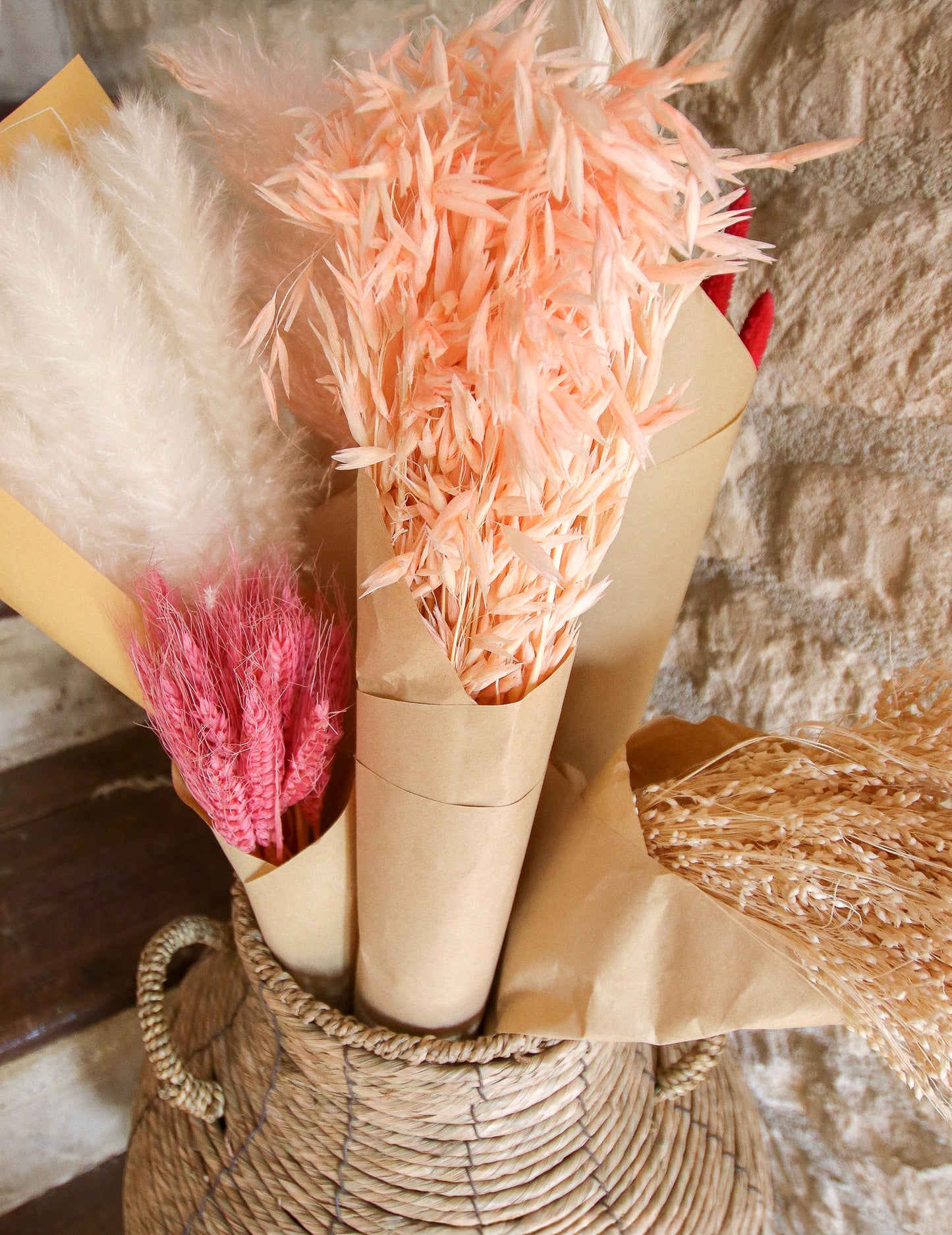 Buket sušene ružičaste zobi 100g 73 cm boemski dekor