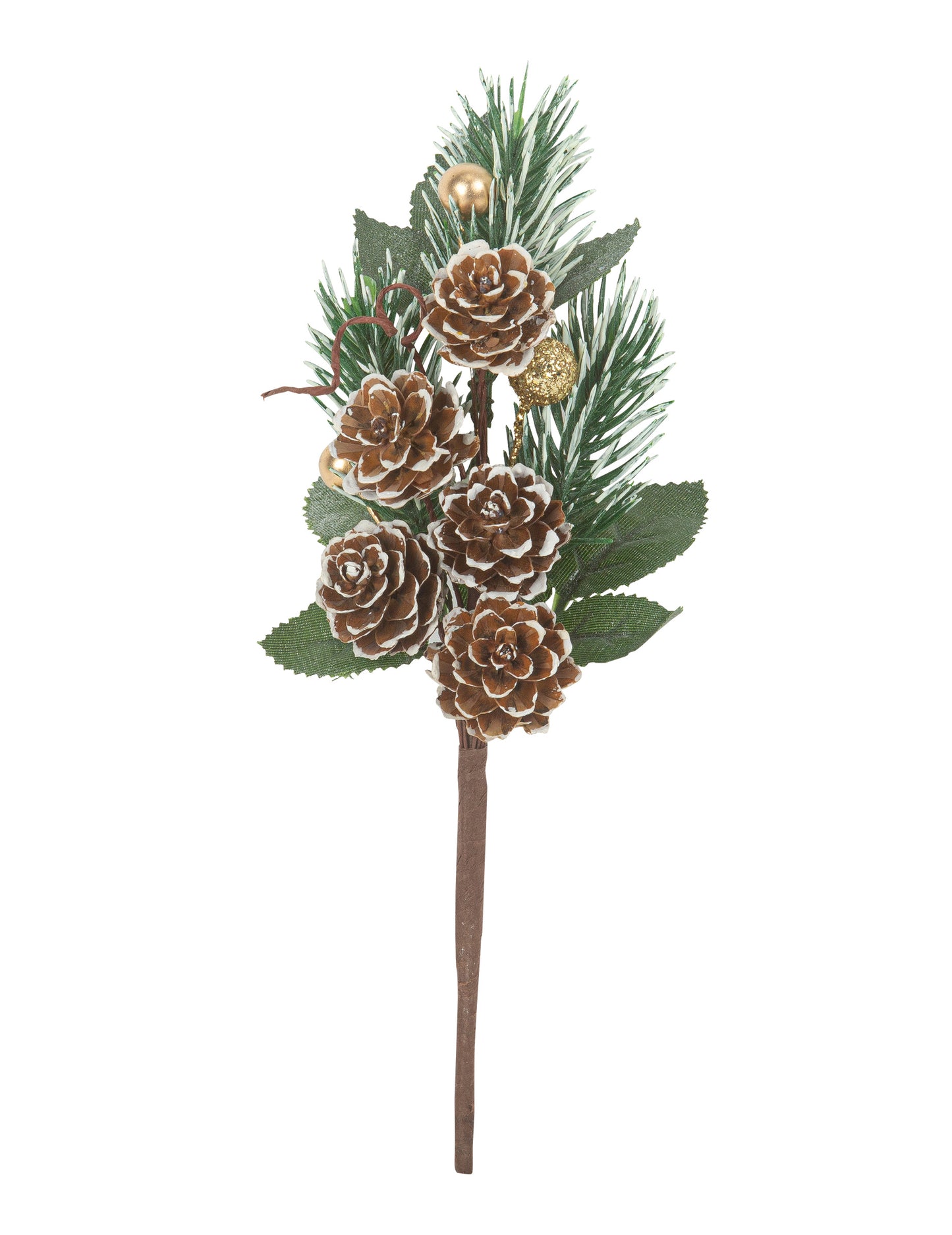 Grana jele, češeri prekriveni snijegom, zlatni sjaj 20 cm dekorativni