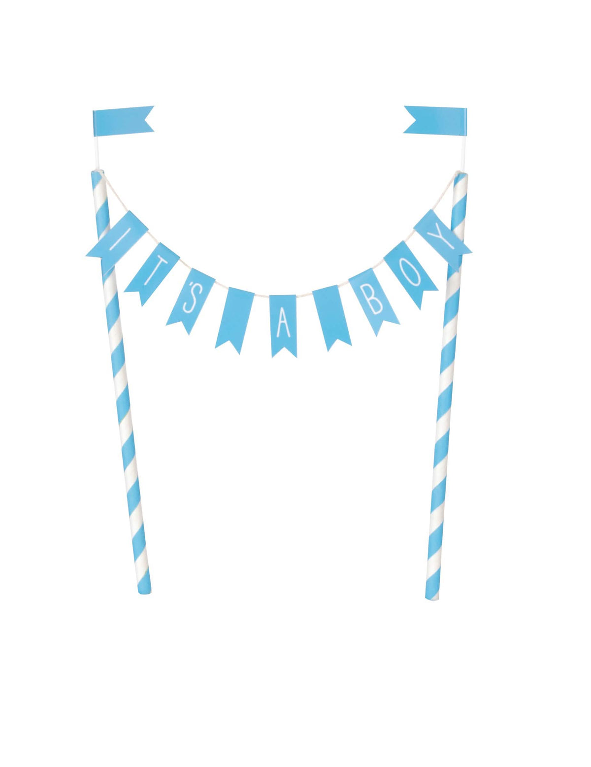 Cake topper It's a boy za baby shower plava s fanionima i prugastim slamkama