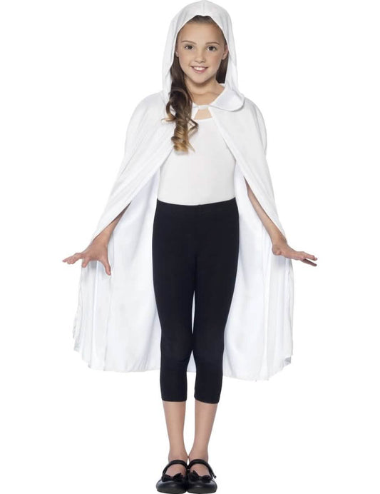 Vue de face de la cape à capuche Halloween pour enfant blanche