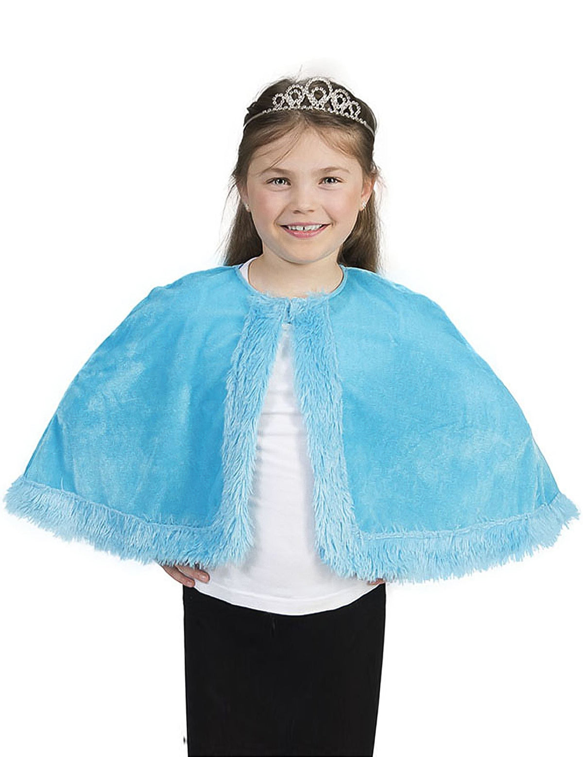 Cape en peluche pour fille bleue avec bordure en fausse fourrure