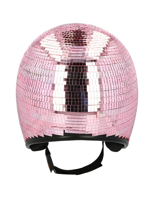 Vue de dos du casque boule à facettes pour adulte rose