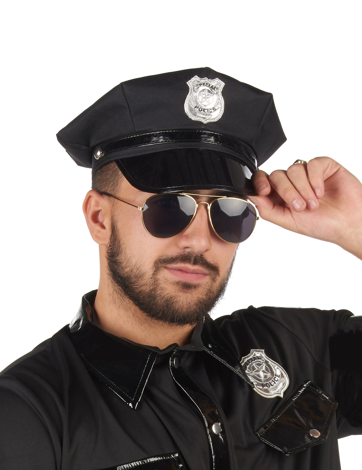 Casquette police pour adulte noire avec écusson argenté
