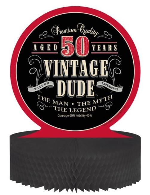 Vintage 50. rođendan muška crno-crvena papirnata središnja dekoracija