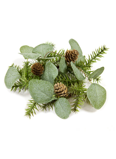 Središnji ukras od eukaliptusa, jele i češera 20 cm