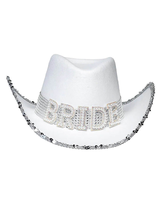 Vue de face du chapeau de cowboy Bride à strass