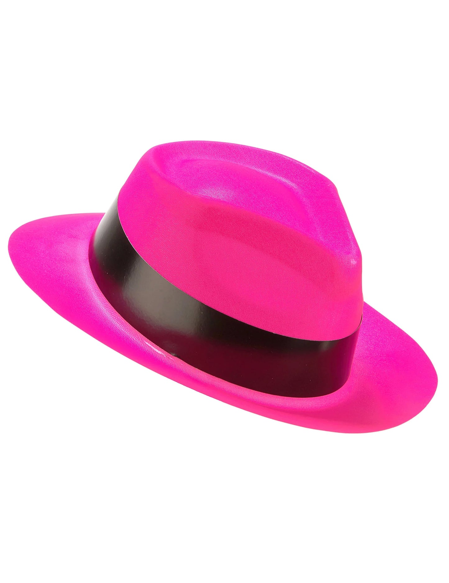 Vue de profil du chapeau gangster rose fluo pour adulte