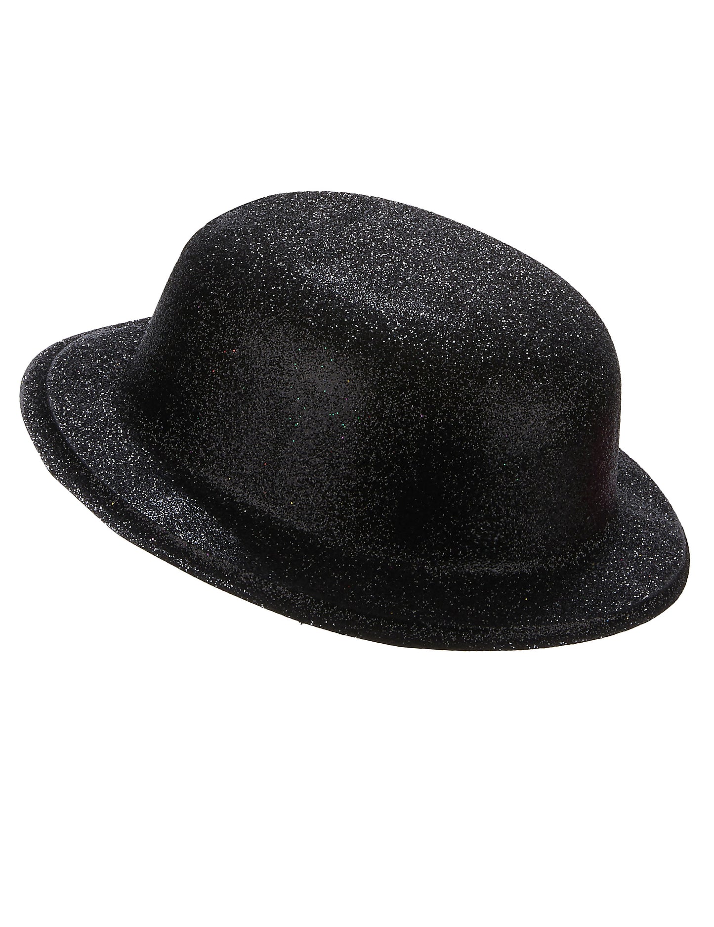 Vue de profil du chapeau melon plastique pailleté pour adulte noir