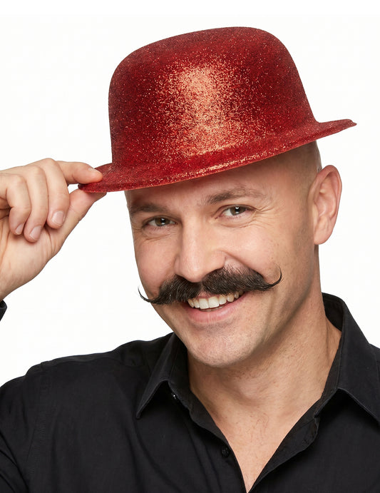 Chapeau melon plastique pailleté rouge adulte