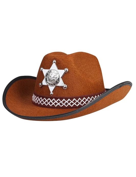 Chapeau sheriff pour enfant marron avec étoile argentée